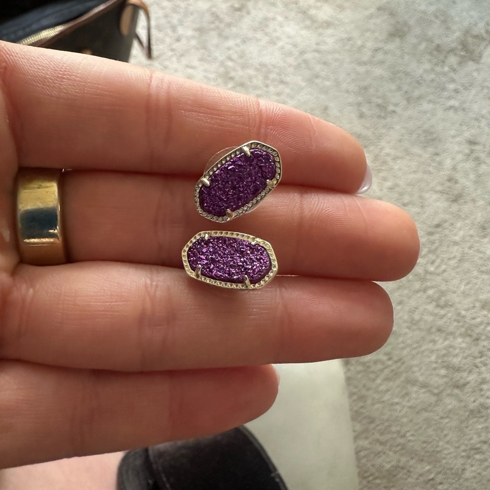 Purple Stone Gold Stud Earrings